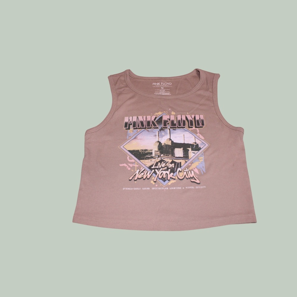 Pink Floyd Live in New York City Graphic Crop Tank Top Mauve Ribbed Size M